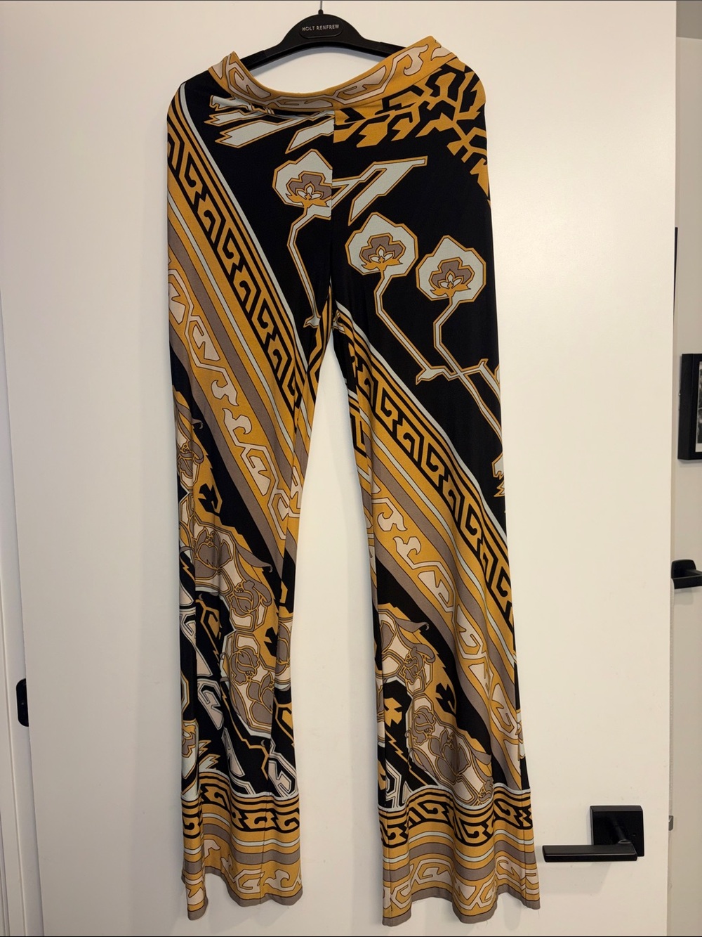 Marciano Black & Gold Patterned Wide-Leg Pants
